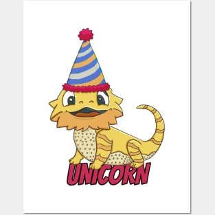 Unicorn / Beardie In A Party Hat Posters and Art